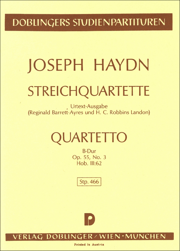 STREICHQUARTETT B-DUR OP.55,3&nbsp;&nbsp;HOB.III:62   STUDIENPARTITUR&nbsp;&nbsp;BARRETT-AYRES, REGINALD, ED