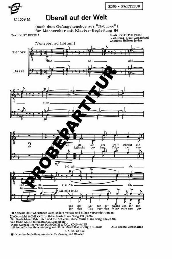 UEBERALL AUF DER WELT&nbsp;&nbsp;für Männerchor und Klavier&nbsp;&nbsp;Chorpartitur