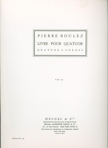 Livre pour quatuor  pour quatuor à cordes  partition