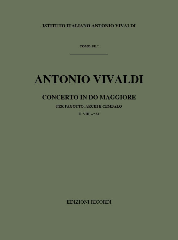 CONCERTO DO MAGGIORE F.VIII:33&nbsp;&nbsp;PER FAGOTTO, ARCHI E BC,  PARTITURA&nbsp;&nbsp;MAILIPIERO, GIAN FRANCESCO, ED