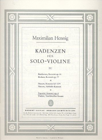 Kadenzen zum Violinkonzert op.6  für Violine solo  Hennig, Maximilan, Komponist