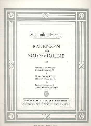 Kadenzen zum Violinkonzert Kvanh.294a (Adelaide)  für Violine solo  Hennig, Maximilian, bearb.