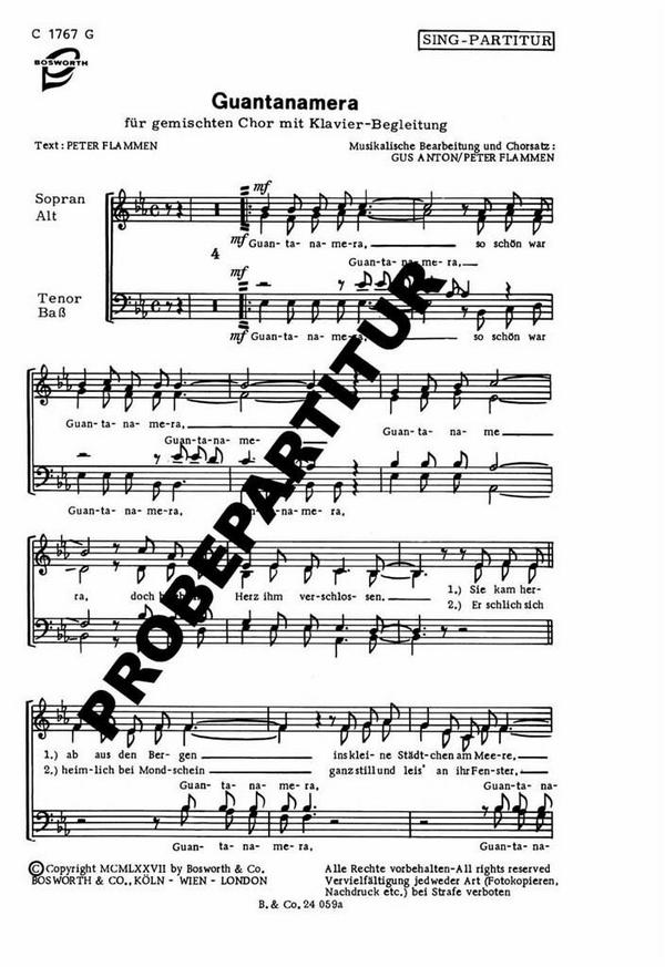 Guantanamera  für gem Chor und Klavier  Chorpartitur