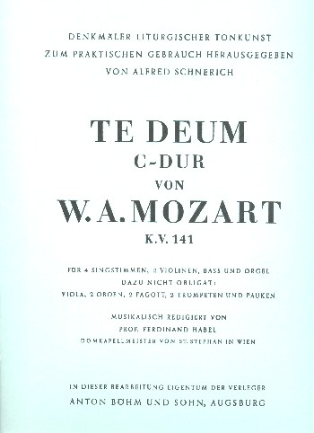 Te Deum KV141&nbsp;&nbsp;für gem Chor und Orchester&nbsp;&nbsp;Klavierauszug