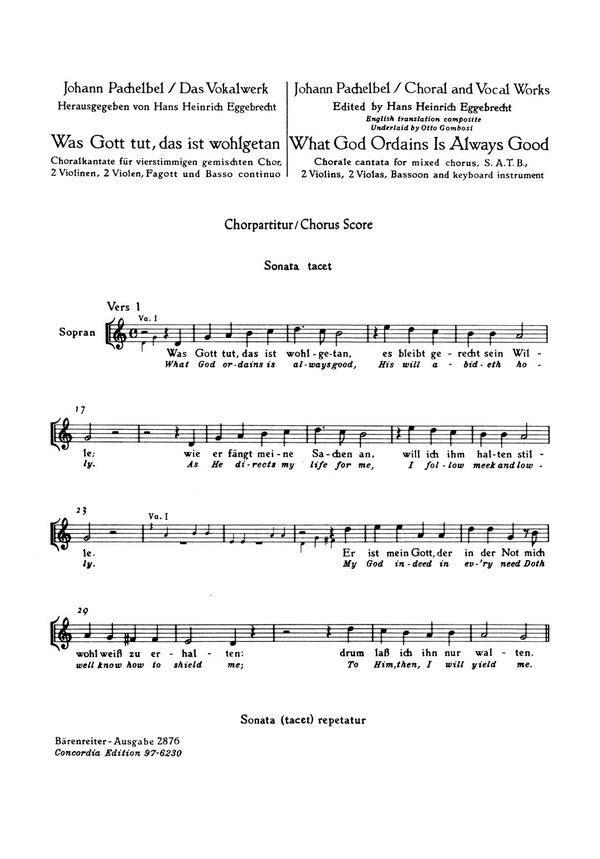 WAS GOTT TUT DAS IST WOHLGETAN&nbsp;&nbsp;CHORALKANTATE&nbsp;&nbsp;CHORPARTITUR (DT/EN)