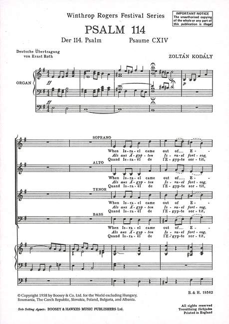 Der 114. Psalm&nbsp;&nbsp;für gemischter Chor (SATB) und Orgel&nbsp;&nbsp;Orgelauszug
