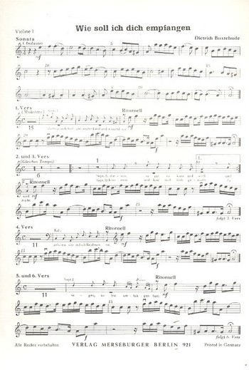 Wie soll ich dich empfangen&nbsp;&nbsp;für Chor (SSB) und Instrumente&nbsp;&nbsp;Violine 1