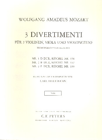 3 Divertimenti KV136, KV137, KV138  für Streichquartett  Viola