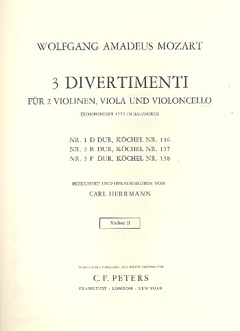 3 Divertimenti KV136, KV137, KV138  für Streichquartett  Violine 2