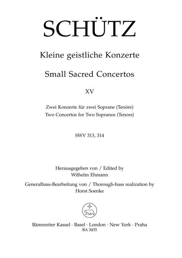 Kleine geistliche Konzert Bd.15&nbsp;&nbsp;2 Konzerte für 2 Soprane (Tenöre)&nbsp;&nbsp;und Bc