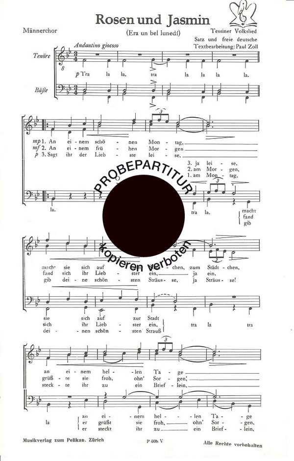 Rosen und Jasmin  für Männerchor a cappella  Partitur (dt)