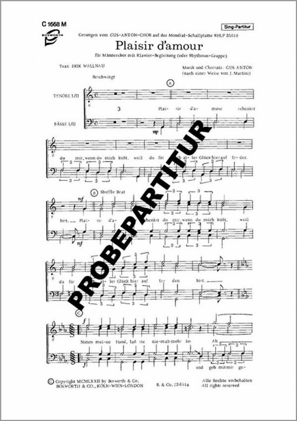 Plaisir d'amour  für Männerchor und Klavier  Klavierpartitur