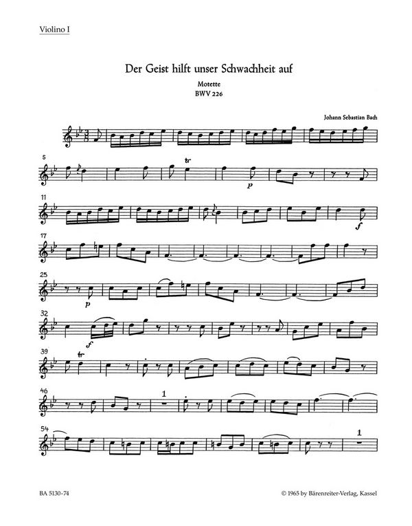 Der Geist hilft BWV226 Motette&nbsp;&nbsp;für Doppelchor und Orchester&nbsp;&nbsp;Violine 1