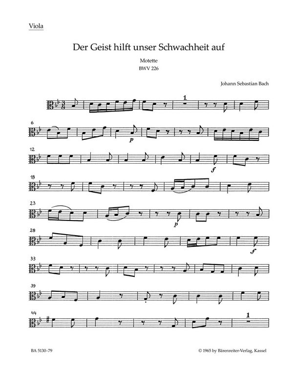 Der Geist hilft BWV226 Motette&nbsp;&nbsp;für Doppelchor und Orchester&nbsp;&nbsp;Viola