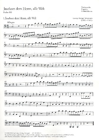Jauchzet dem Herrn alle Welt&nbsp;&nbsp;Psalm 100 für Bass solo und Instrumente&nbsp;&nbsp;Bc