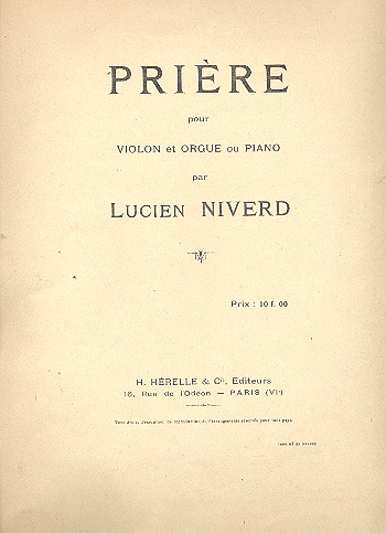 Prière&nbsp;&nbsp;pour violon et orgue (piano)&nbsp;&nbsp;
