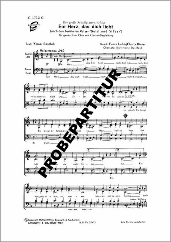 Ein Herz das dich liebt&nbsp;&nbsp;für gem Chor und Klavier&nbsp;&nbsp;Chorpartitur (dt)