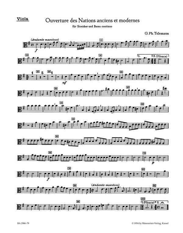 Ouverture des nations anciens et&nbsp;&nbsp;modernes für Streichorchester&nbsp;&nbsp;Viola