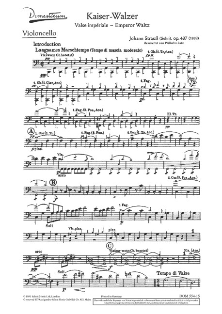 KAISERWALZER FUER SALONORCHESTER&nbsp;&nbsp;&nbsp;&nbsp;VIOLONCELLO