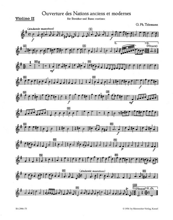 Ouverture des nations anciens et&nbsp;&nbsp;modernes für Streichorchester&nbsp;&nbsp;Violine 2