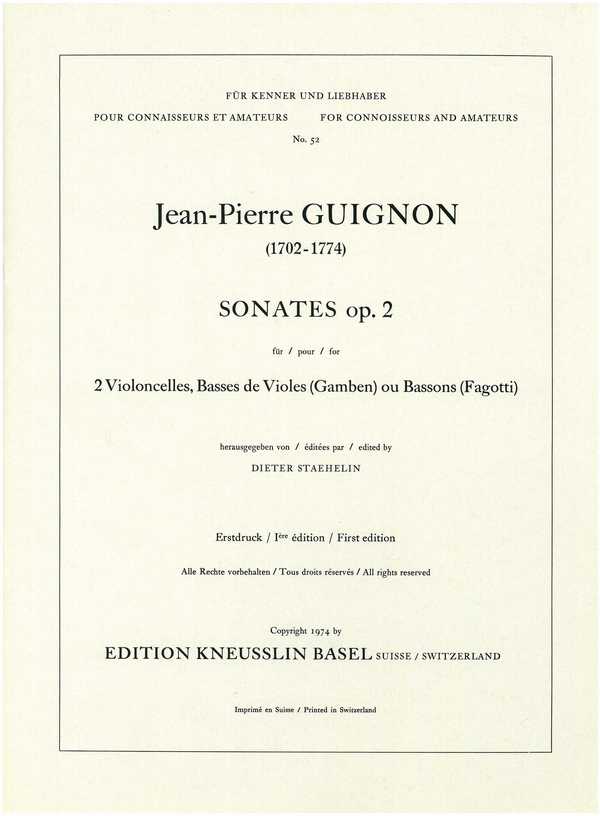 Sonates op.2&nbsp;&nbsp;für 2 Voloncelli&nbsp;&nbsp;Stimmen