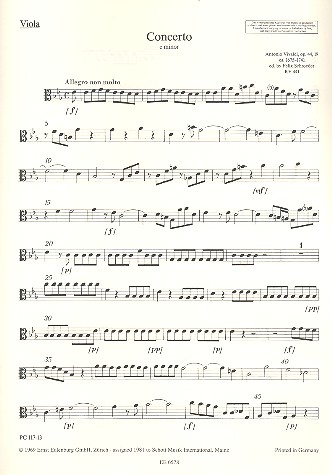 Konzert c-Moll R 441/P 440/F VI:11&nbsp;&nbsp;für Blockflöte und Streichorchester&nbsp;&nbsp;Viola