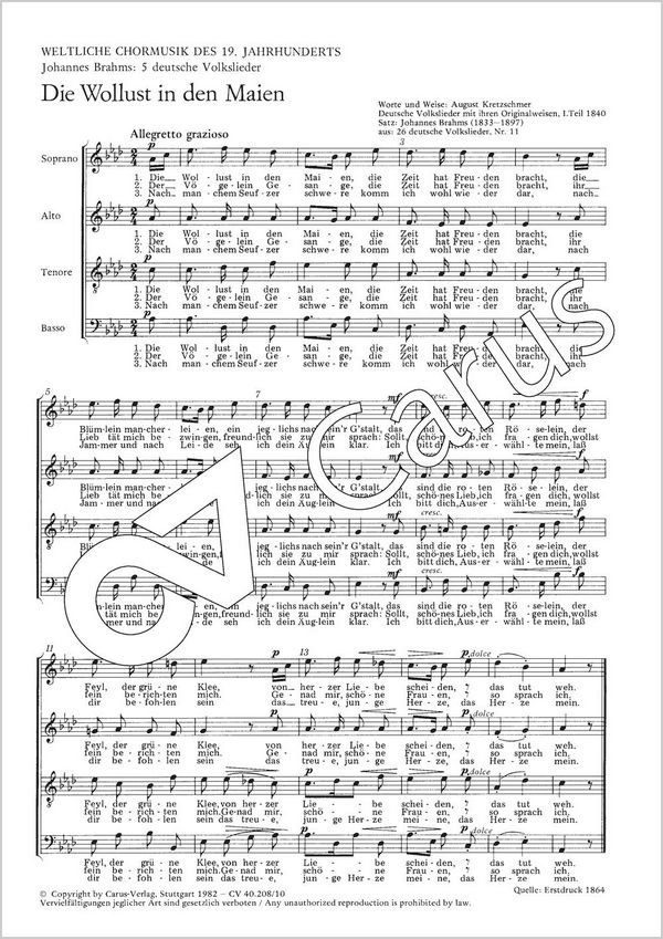 Weltliche Chormusik des 19. Jahrhundert&nbsp;&nbsp;für gemischten Chor SATB a cappella&nbsp;&nbsp;Chorpartitur