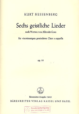 6 geistliche Lieder op.55  für gem Chor a cappella  Singpartitur