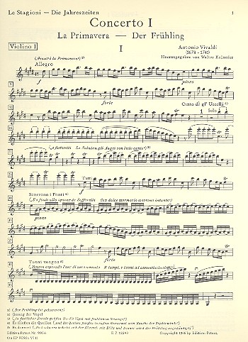 Konzert E-Dur RV269 op.8,1 'Der Frühling'&nbsp;&nbsp;für Violine und Streicher&nbsp;&nbsp;Violine 1