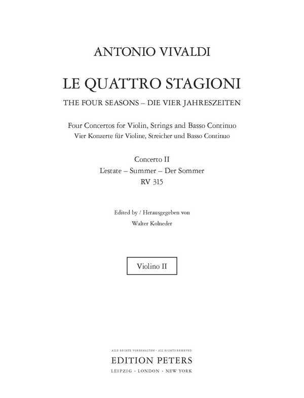 Konzert g-Moll RV315 op.8,2 'Der Sommer'&nbsp;&nbsp;für Violine und Streicher&nbsp;&nbsp;Violine 2