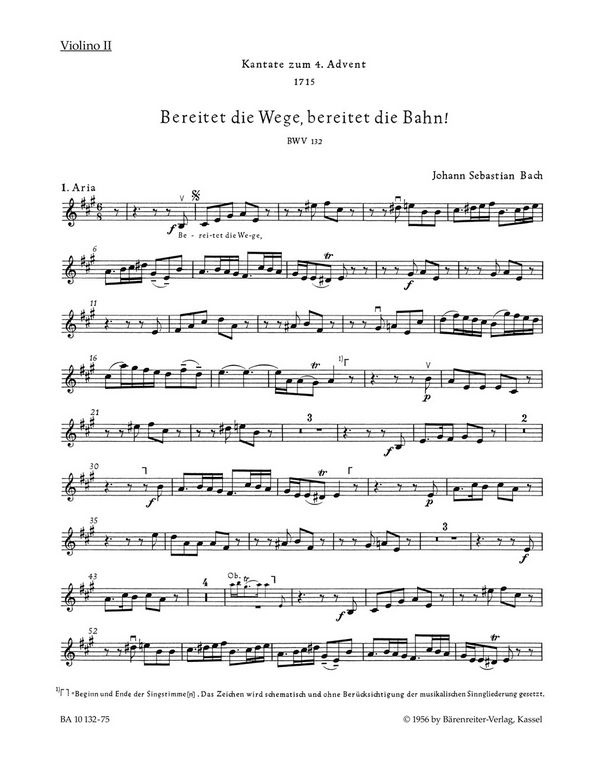 Bereitet die Wege bereitet die Bahn&nbsp;&nbsp;Kantate Nr.132 BWV132&nbsp;&nbsp;Violine 2
