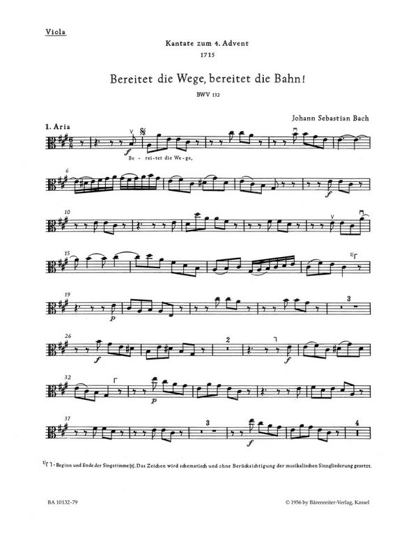 Bereitet die Wege bereitet die Bahn&nbsp;&nbsp;Kantate Nr.132 BWV132&nbsp;&nbsp;Viola