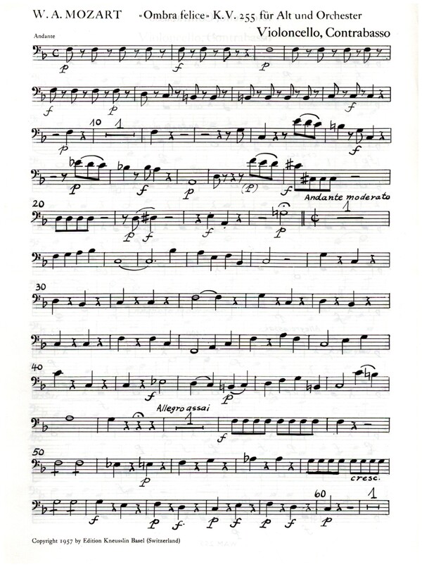 Ombra felice KV255 - Konzertarie&nbsp;&nbsp;für Alt und Orchester&nbsp;&nbsp;Violoncello/Bass