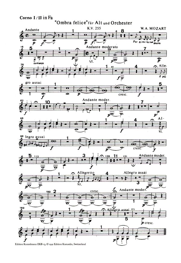 Ombra felice KV255 - Konzertarie&nbsp;&nbsp;für Alt und Orchester&nbsp;&nbsp;Harmoniestimmen