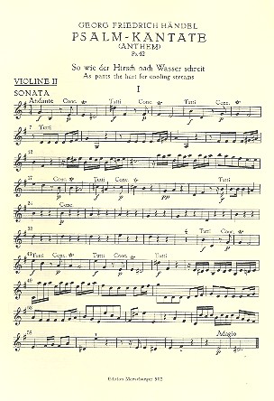 So wie der Hirsch nach Wasser&nbsp;&nbsp;schreit für Soli (STB), Chor und&nbsp;&nbsp;Orchester (1. Fassung),   Violine 2