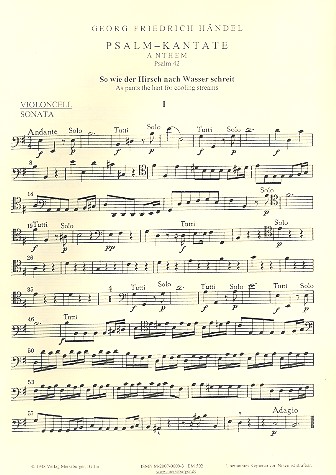 So wie der Hirsch nach Wasser&nbsp;&nbsp;schreit für Soli (STB), Chor und&nbsp;&nbsp;Orchester (1. Fassung),   Violoncello