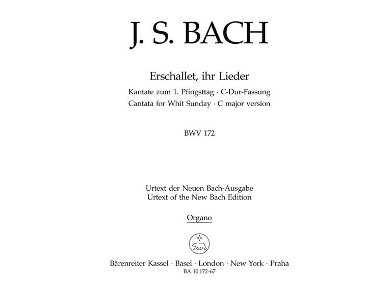 Erschallet ihr Lieder&nbsp;&nbsp;Kantate Nr.172 BWV172&nbsp;&nbsp;Orgel