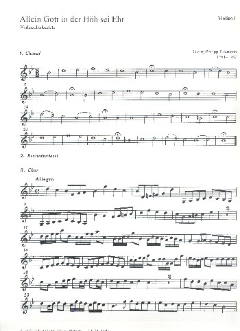 Allein Gott in der Höh sei Ehr&nbsp;&nbsp;für Bariton solo, gem Chor und&nbsp;&nbsp;Streicher,  Violine 1