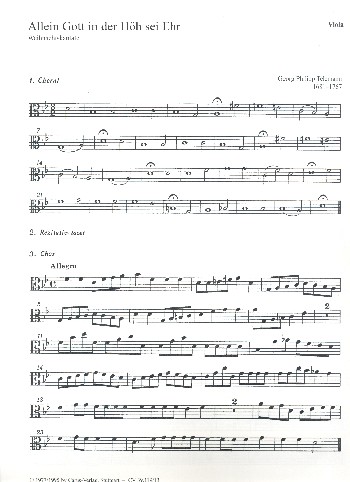 Allein Gott in der Höh sei Ehr&nbsp;&nbsp;für Bariton solo, gem Chor und&nbsp;&nbsp;Streicher,  Viola
