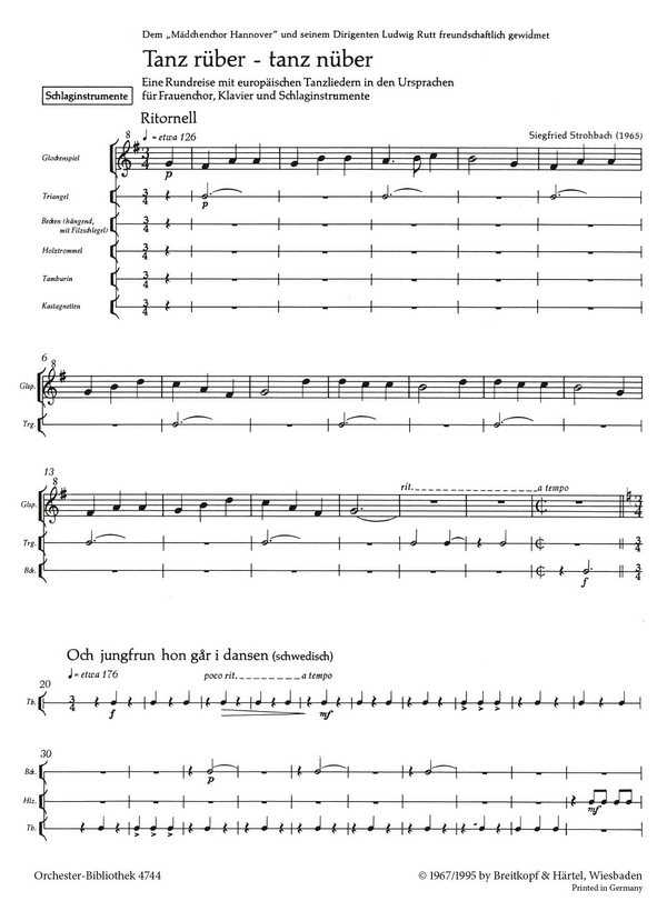 Tanz rüber tanz nüber Europäische Tanzlieder&nbsp;&nbsp;für Frauenchor, Schlagzeug und Klavier&nbsp;&nbsp;Schlagzeug