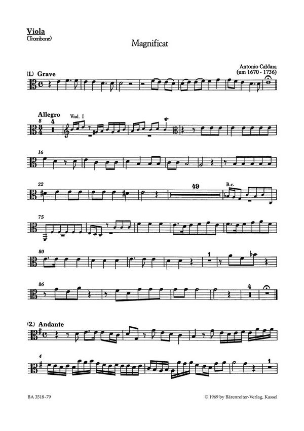 MAGNIFICAT C-DUR FUER A SOLO,&nbsp;&nbsp;SATB CHOR UND ORCHESTER&nbsp;&nbsp;VIOLA