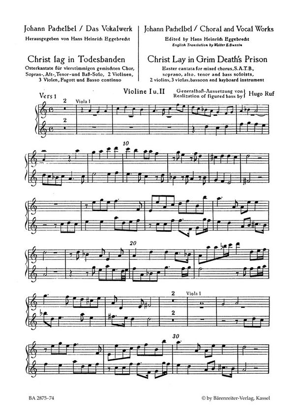 CHRIST LAG IN TODESBANDEN FUER&nbsp;&nbsp;SATB SOLI, SATB CHOR UND INSTRUMEN-&nbsp;&nbsp;TE              VIOLINE 1/2