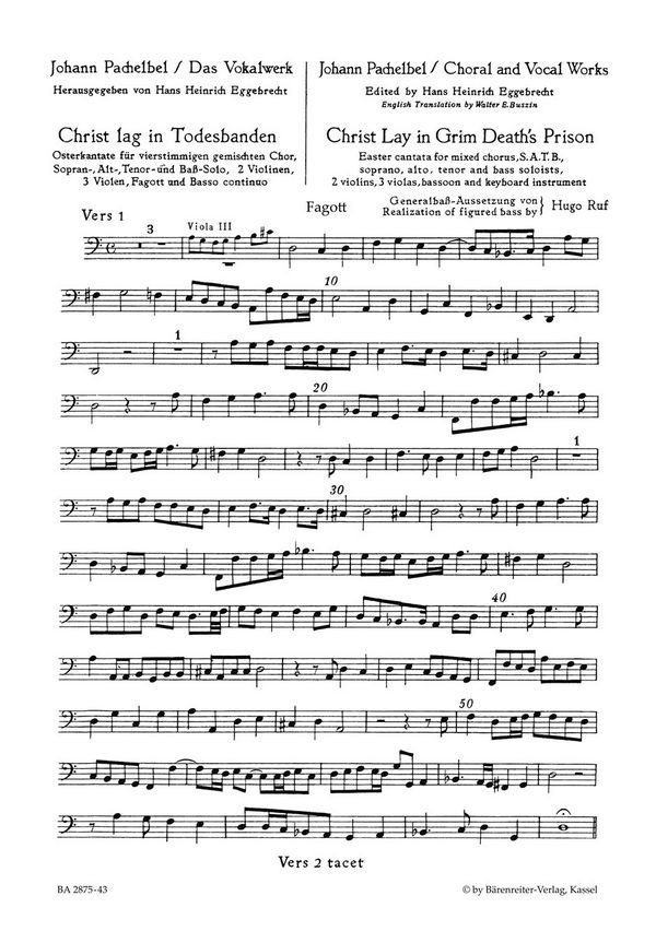 CHRIST LAG IN TODESBANDEN FUER&nbsp;&nbsp;SATB SOLI, SATB CHOR UND INSTRUMEN-&nbsp;&nbsp;TE        FAGOTT (VIOLONCELLO)