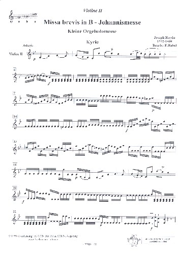 Missa brevis B-Dur 'in honorem sancti Joannes de deo'&nbsp;&nbsp;für gem Chor, Streicher und Orgel&nbsp;&nbsp;Violine 2