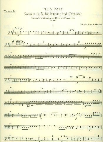 Konzert A-Dur KV488 für Klavier&nbsp;&nbsp;und Orchester,  Violoncello&nbsp;&nbsp;