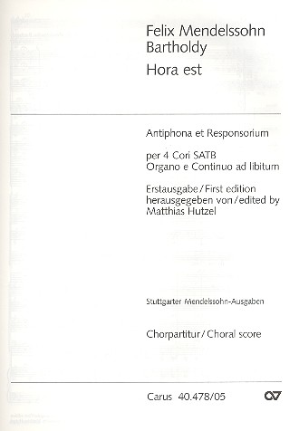 Hora est Responsorium e antiphona&nbsp;&nbsp;a 16 voci SSSSAAAATTTTBBBB und&nbsp;&nbsp;Orgel,  Chorpartitur (la)
