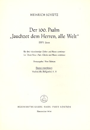 Jauchzet dem Herren alle Welt&nbsp;&nbsp;Psalm 100 für gem Chor (SSSAAATTTBBB)&nbsp;&nbsp;und Bc,   Continuostimme