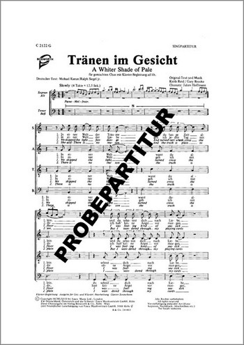 TRAENEN IM GESICHT&nbsp;&nbsp;für SATB Chor und Klavier&nbsp;&nbsp;Partitur (=Einzelausgabe)