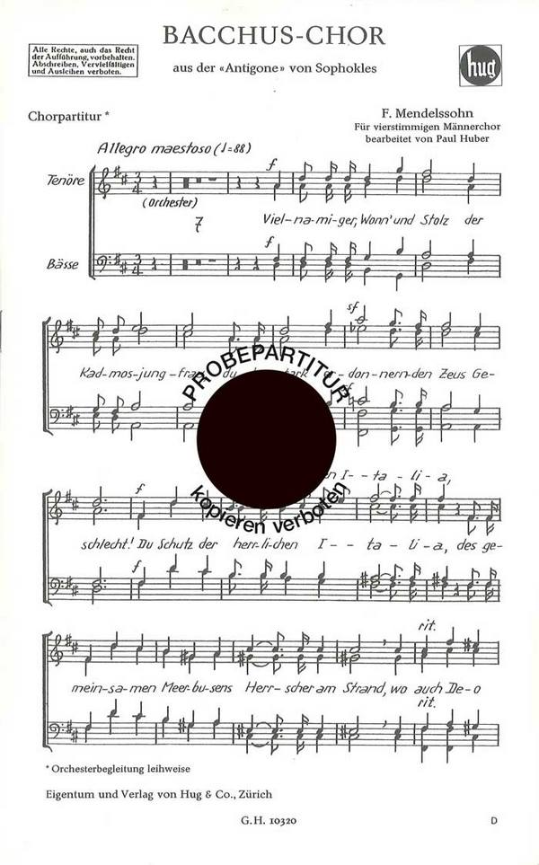 BACCHUS-CHOR  FUER TTBB CHOR UND ORCHESTER  CHORPARTITUR