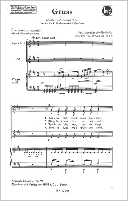Gruss&nbsp;&nbsp;für Frauenchor und Klavier&nbsp;&nbsp;Partitur